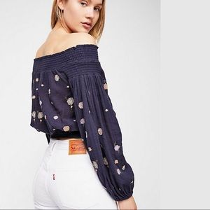 NWT Free People Saachi Smocked Off the Shoulder Top Retail $128